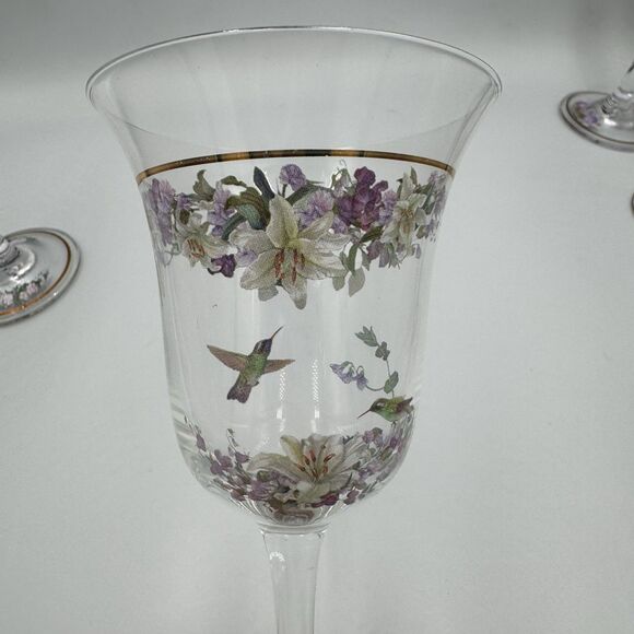 Lena Liu Bradex Hummingbirds and Flowers Wine Glasses Goblets  Set of 6 - Picture 3 of 13